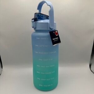 Motivational Water Bottle with Times 64 oz Blue Teal BPA‎ Free Straw Lid